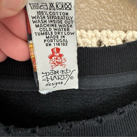 Y2K Ed Hardy Crewneck Sweatshirt skull boxy fit distressed F - Picture 9 of 9